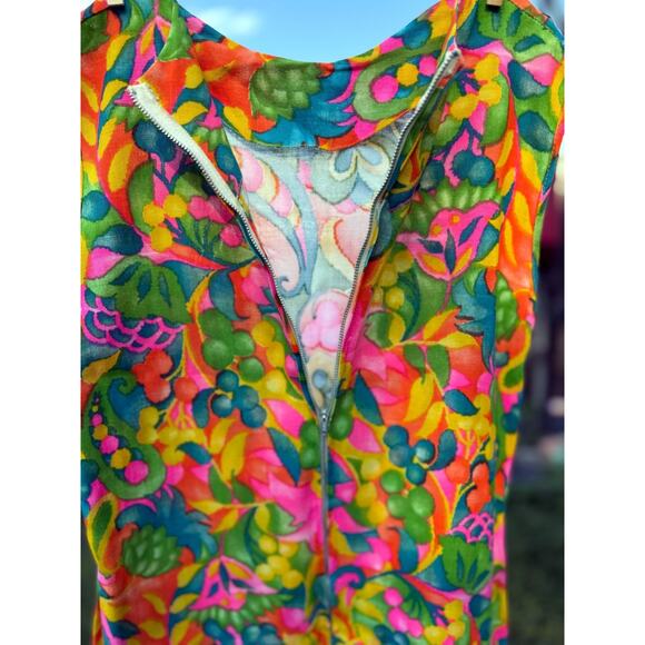 Vintage 1960s 70s Psychedelic Floral Sleeveless Day Dress Mod Festival Boho - Picture 5 of 6